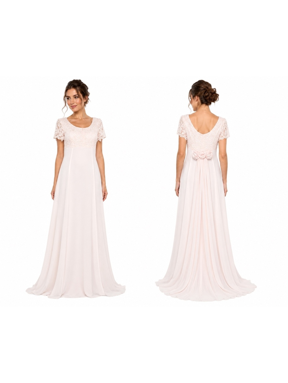 Vintage Lanz of Salzburg Blush Pink Lace Chiffon Gown Removable Train 12